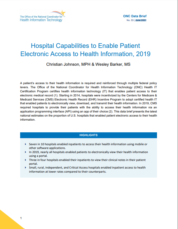Hospital Capabilities to Enable Patient  Electronic Access to Health Information-2019
