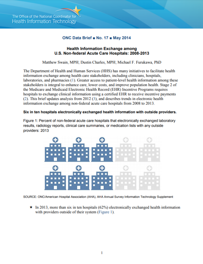 Health Information Exchange among U.S. Non-federal Acute Care Hospitals: 2008-2013