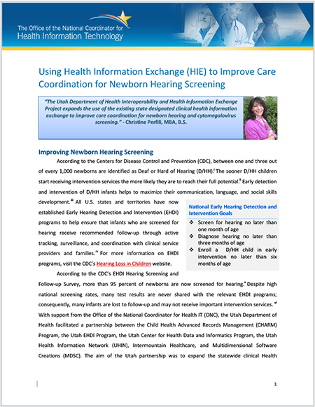 Download Using Health Information Exchange (HIE) to Improve Care Coordination for Newborn Hearing Screening. PDF, 828kb