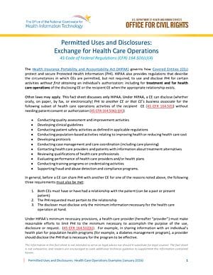 Permitted Uses and Disclosures: Exchange for Healthcare Operation