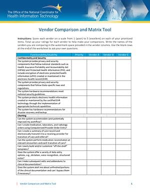 Ehr Vendor Comparison Chart